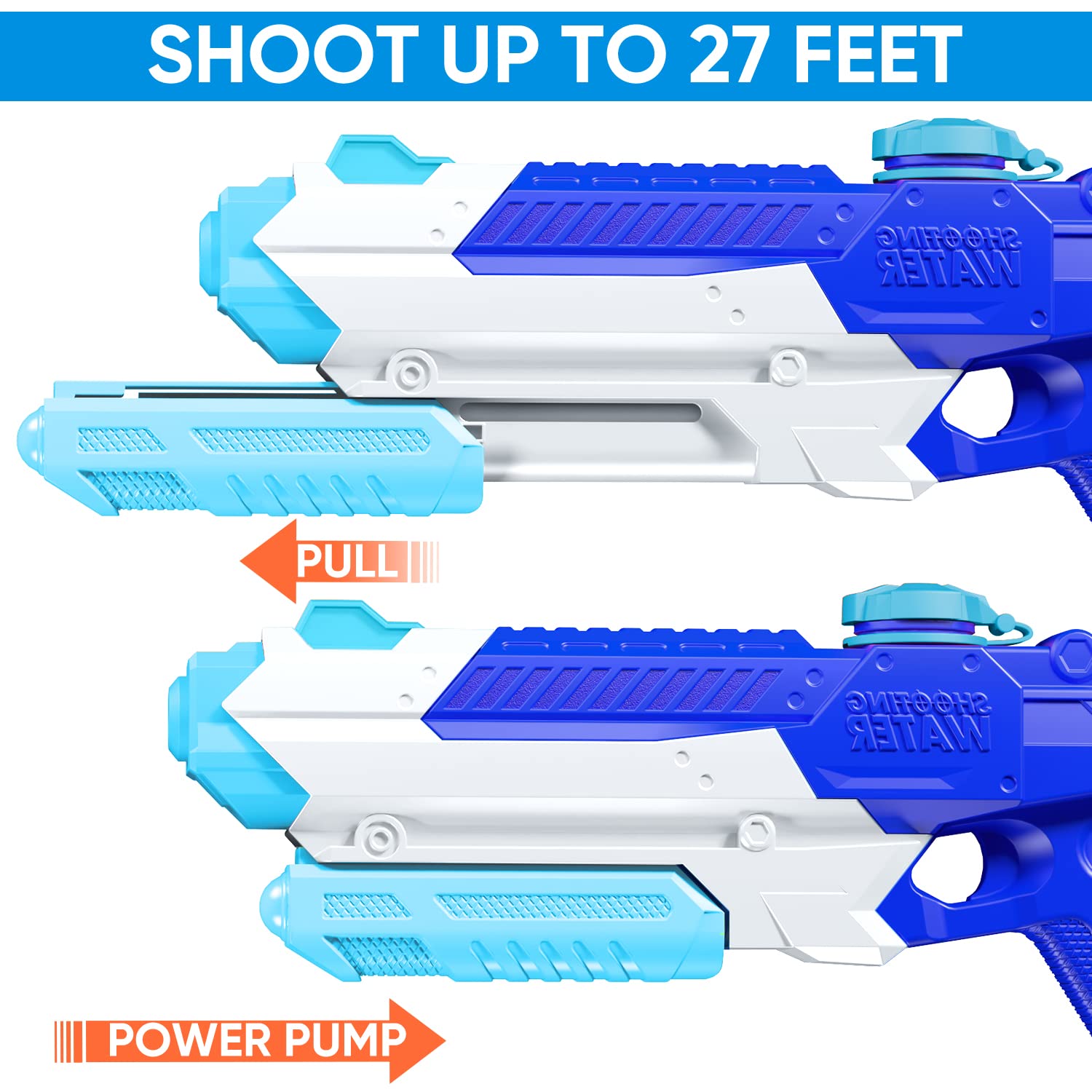 WOLKEK Water Guns for Kids Adults, 4 Pack 400CC Long Range High Capacity Squirt Guns Toy, Pool Toys Water Toys for Swimming Pool Beach Sand Outdoor