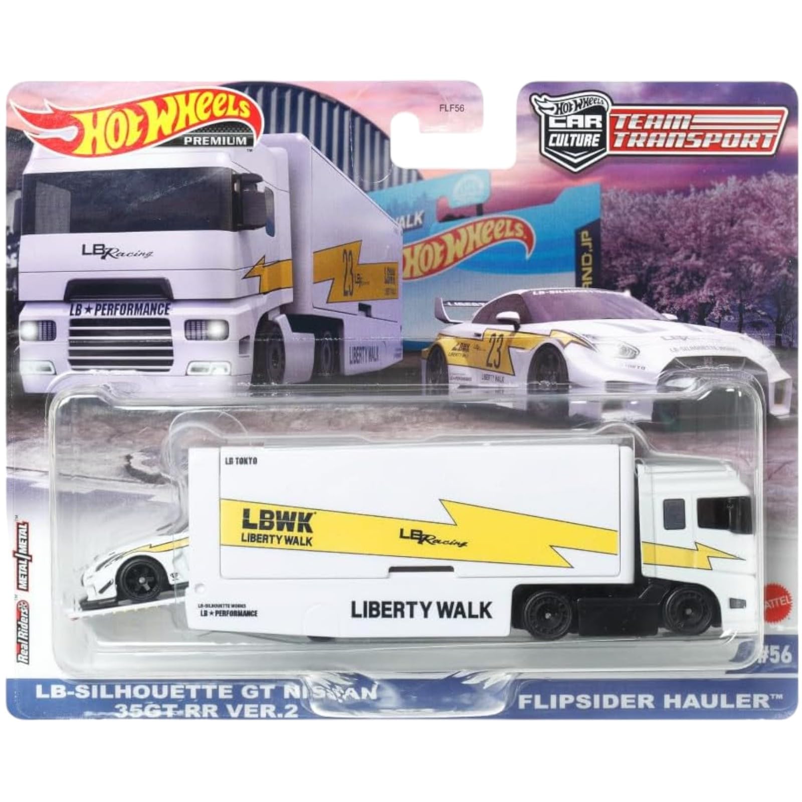 Mattel Hot Wheels Team Transport LB-Silhouette GT Nissan 35GT-RR Ver.2 Flipsider Hauler, White #56