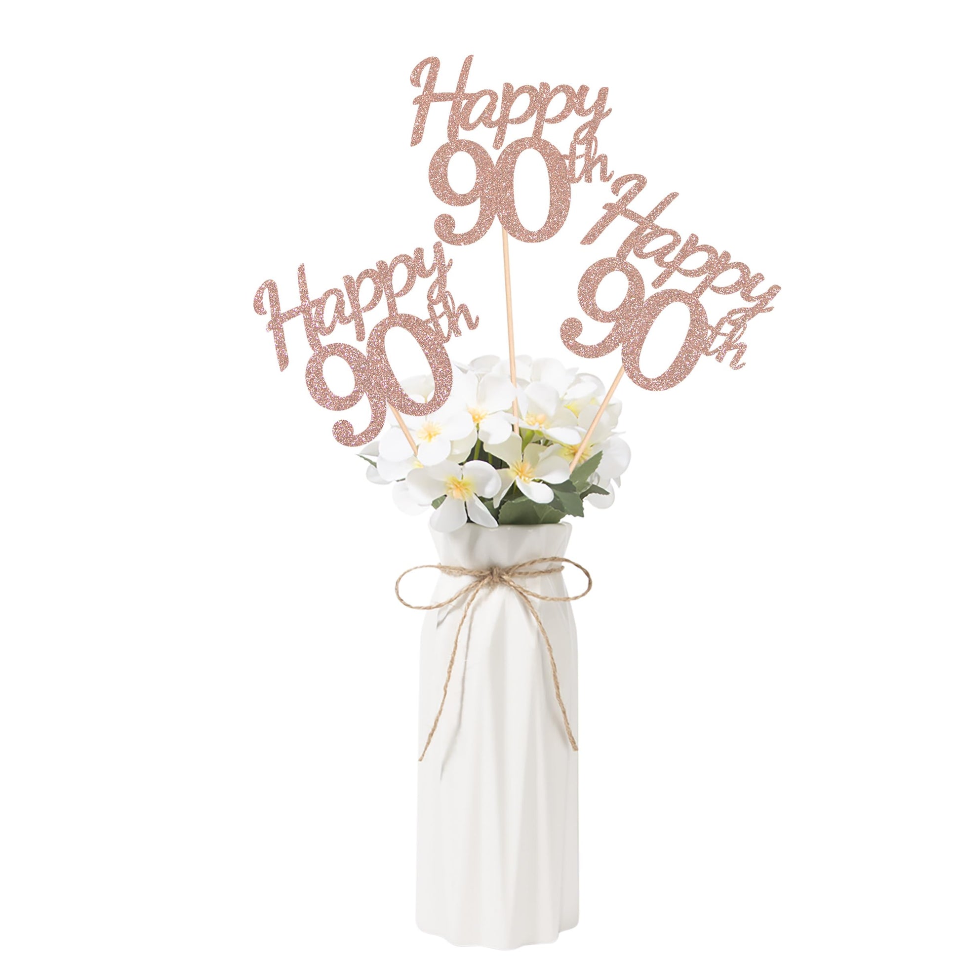 Happy 90th Birthday Centerpiece for Table, Double-Sided Glitter Party Decorations, Fabulous Table Toppers for Anniversary (Rose Gold, 10 Pack)