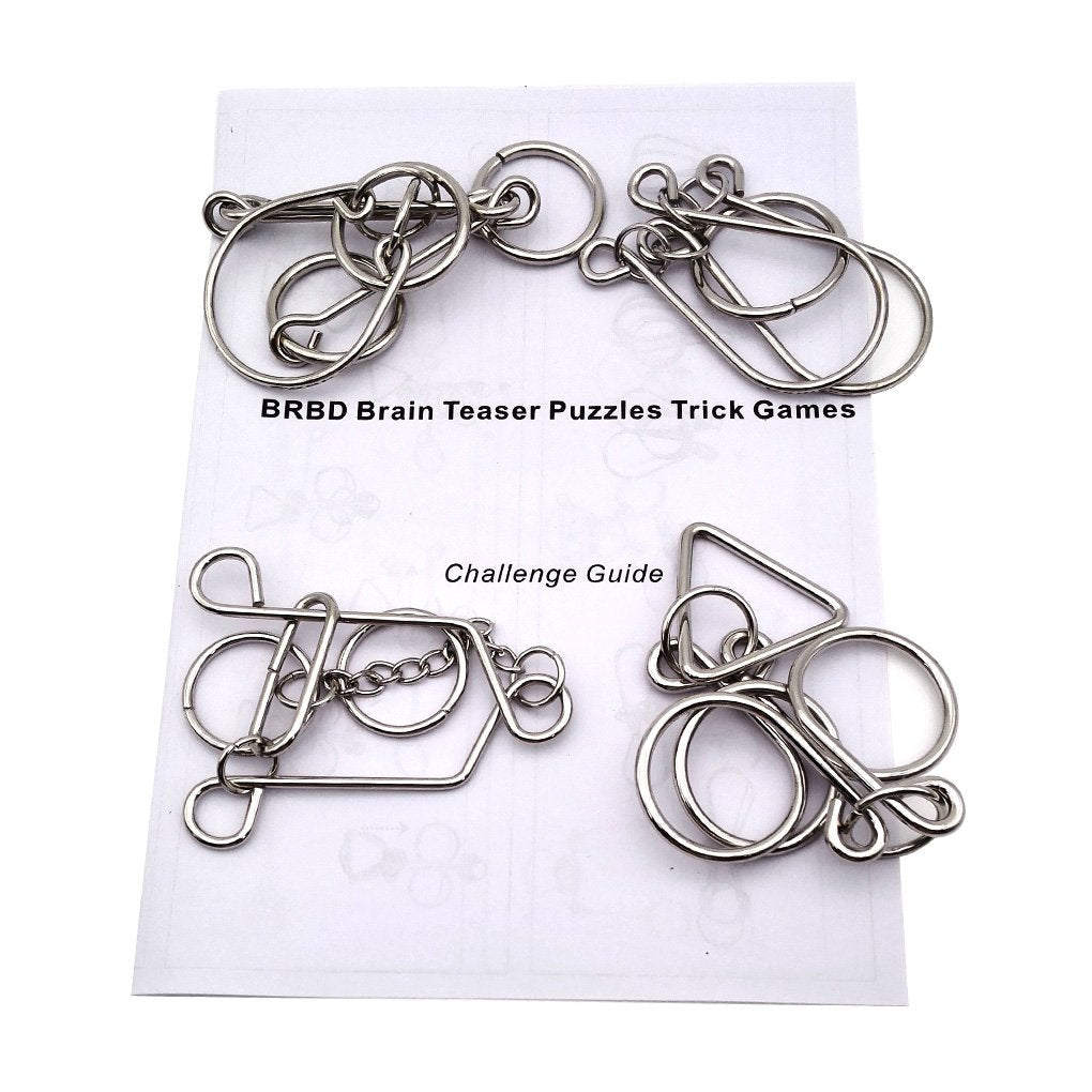 4 Sets Advanced Metal Brain Teaser Puzzles Unlock Toys for Kids Adults