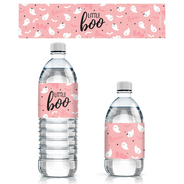 Pink Little Boo Ghost Girl Baby Shower Water Bottle Labels, 20 Count