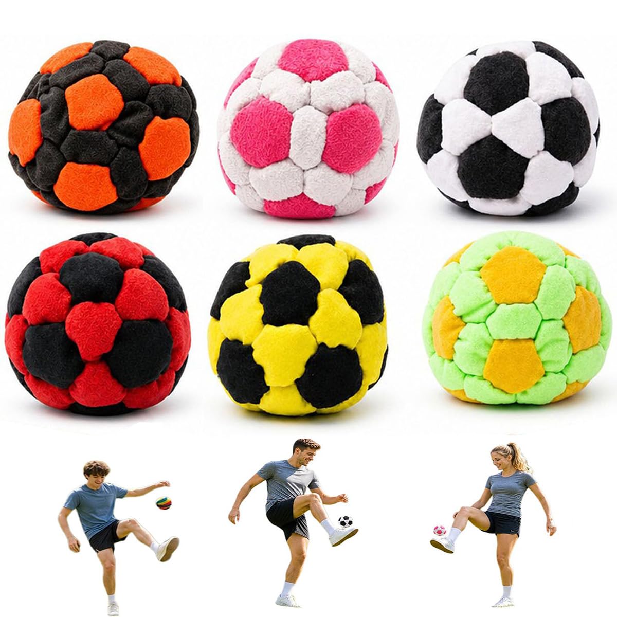 Aurellorzo Footbag 32-Panel Pellet Filled Kick Bag, Soft Durable Juggling Ball for Foot Coordination Training, Outdoor Play, Stress Relief Toy (6