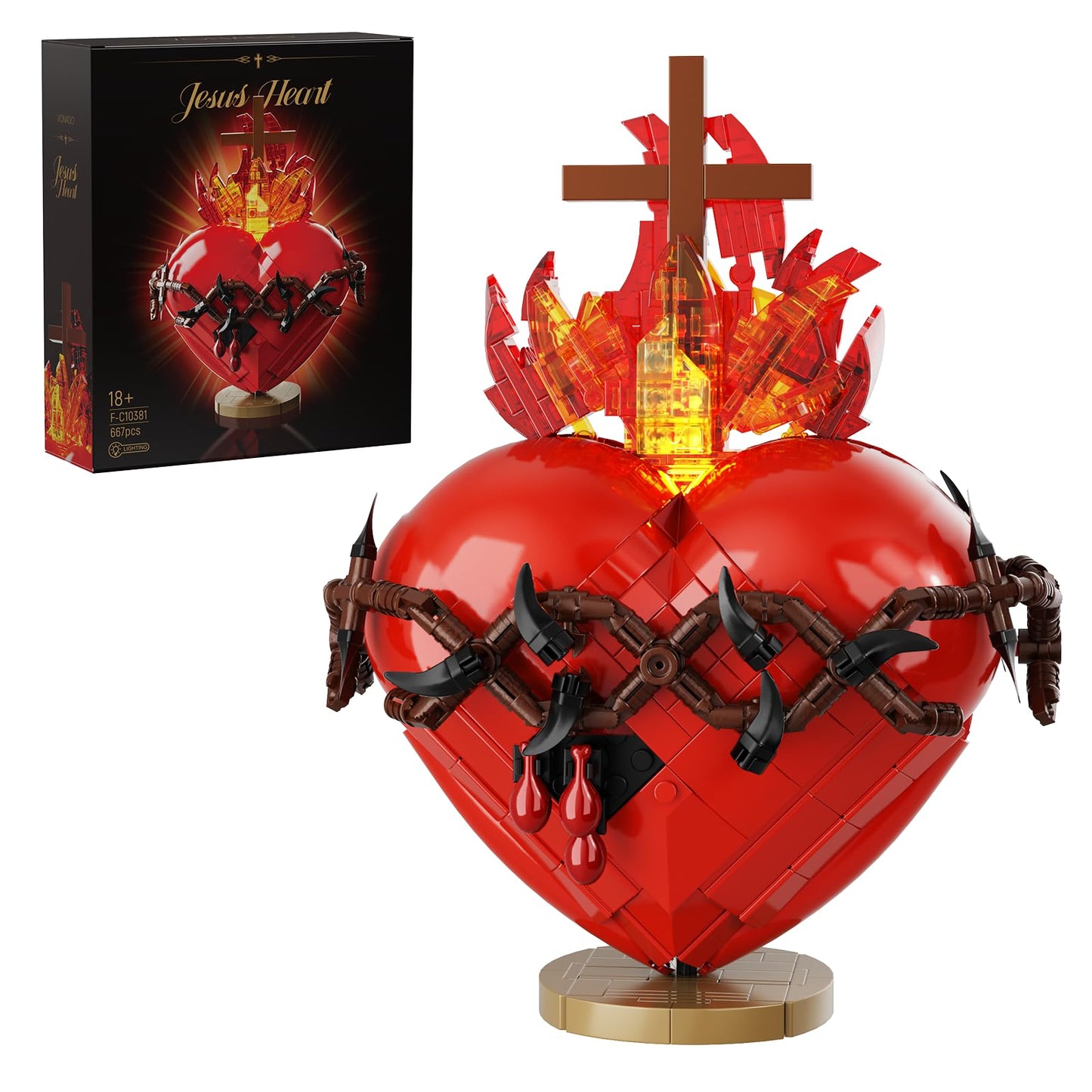 VONADO Jesus Heart Building Set,Sacred Heart Model Compatible with Lego,Bible Themed Christian Decorative Items,Religious Easter Gift for Adults or