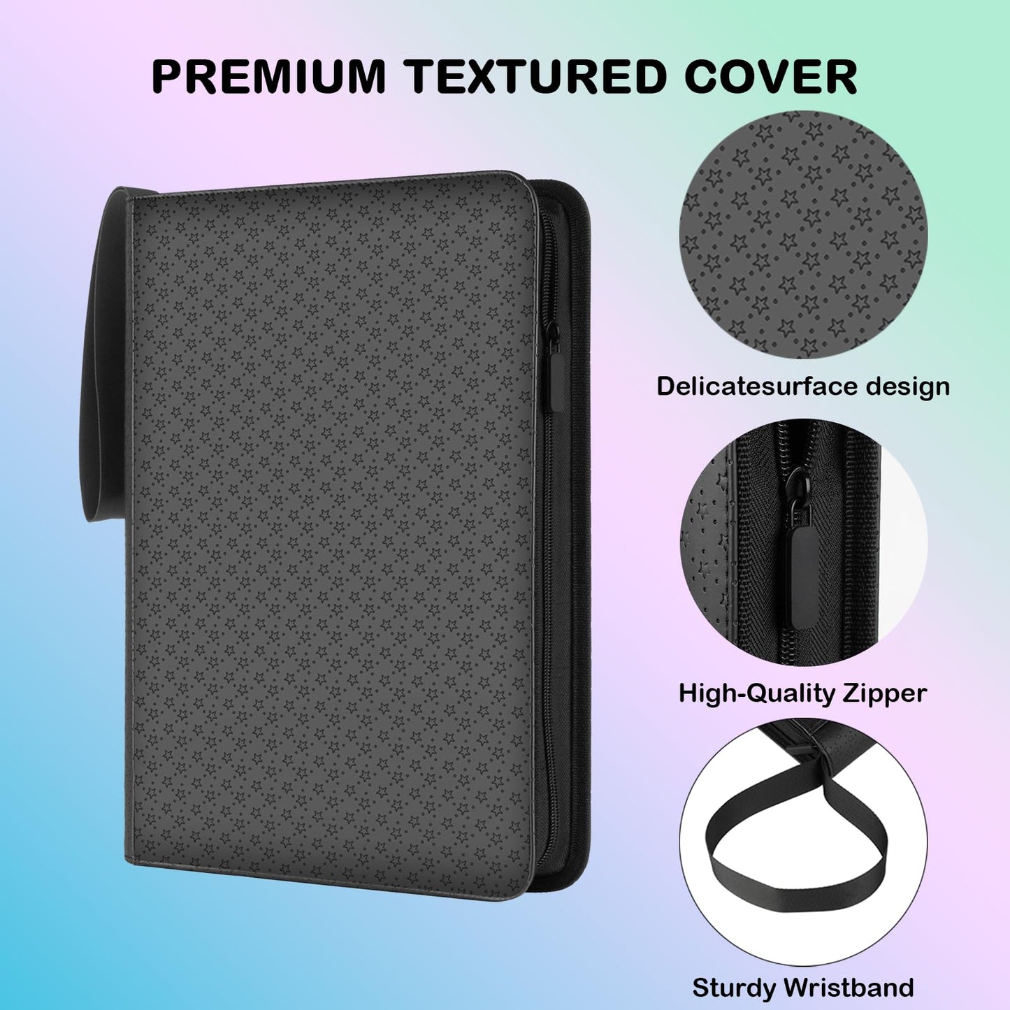 Card Archiver Side-Loading Card Binder, 432 Cards, PU Leather, Black