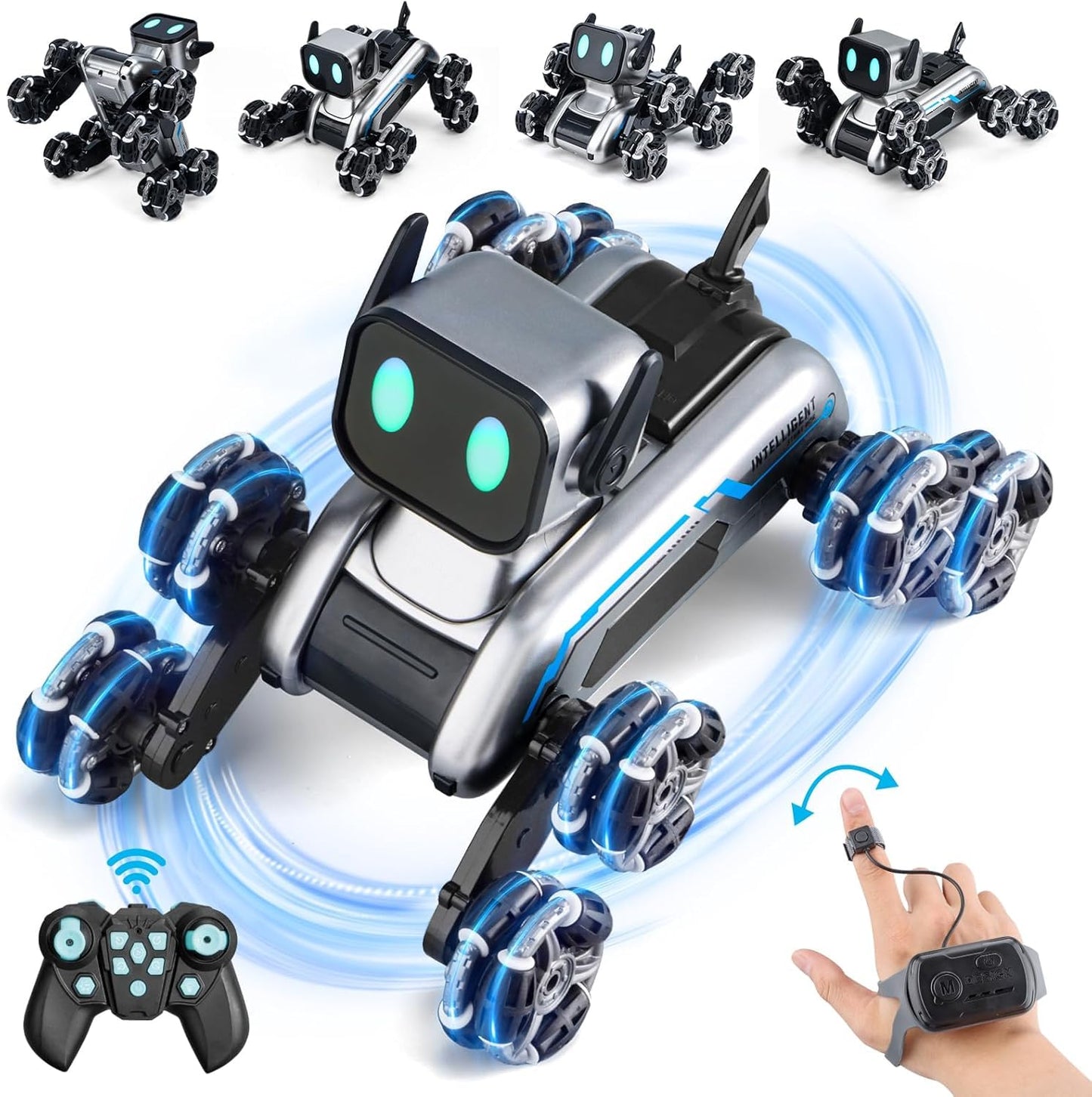 Robot Dog, RC Stunt Car for Kids Adults, 8WD Eight Wheeled Stunt Robots Dog with LED Eyes and Music, Gesture Sensing & 2.4Ghz Remote Control Cars