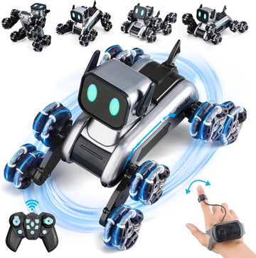 Robot Dog, RC Stunt Car for Kids Adults, 8WD Eight Wheeled Stunt Robots Dog with LED Eyes and Music, Gesture Sensing & 2.4Ghz Remote Control Cars