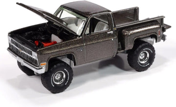 1981 Stepside Pickup Truck Graystone Metallic Muscle Trucks Series 1/64 Diecast Model Car by Auto World 64452-AWSP179B