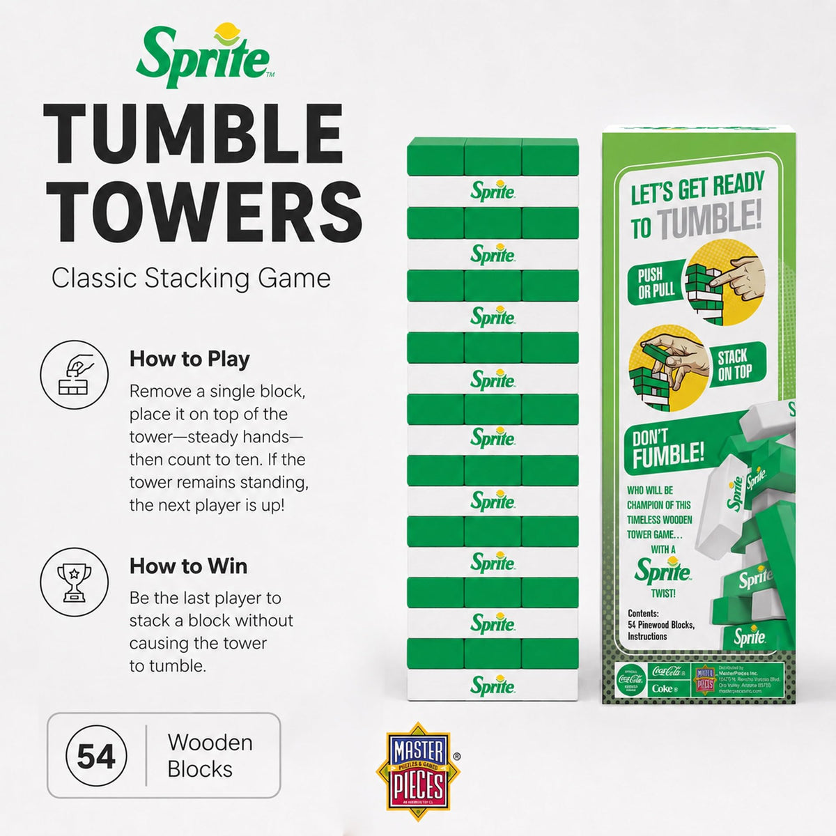 MasterPieces Family Games - Sprite Wood Block Tumble Tower - Officially Licensed