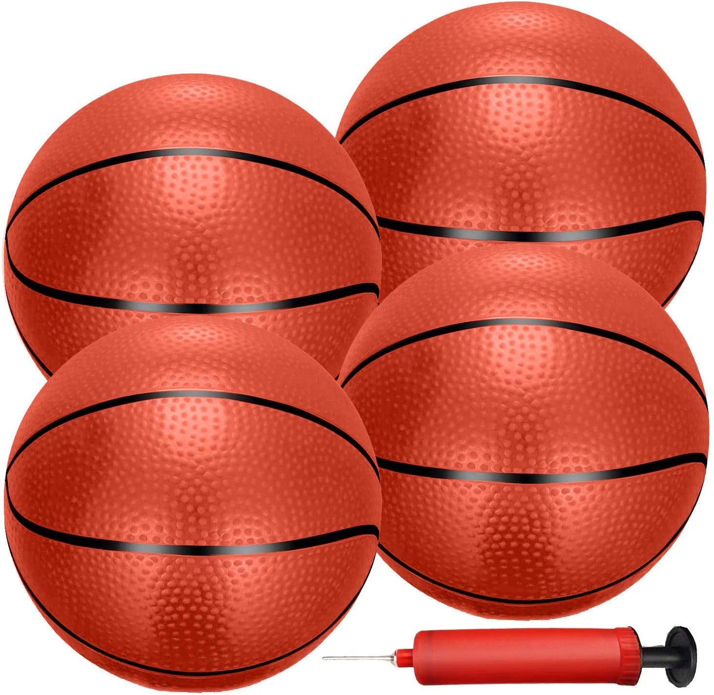 4 Pack Mini Basketballs for Mini Hoops, 6 Inch Inflatable PVC Basketball Balls with Pump & Needle, Rubber-Like Textured Grip, Indoor Outdoor