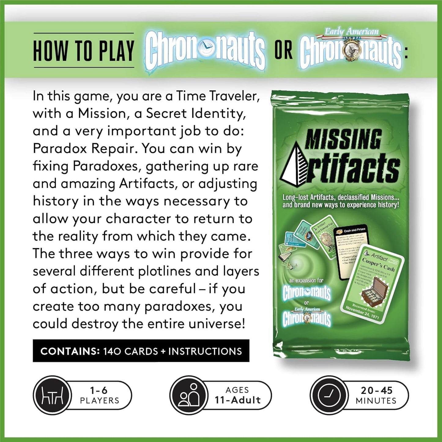 Looney Labs Chrononauts Missing Artifacts Expansion Pack - Discover Long-Lost Artifacts