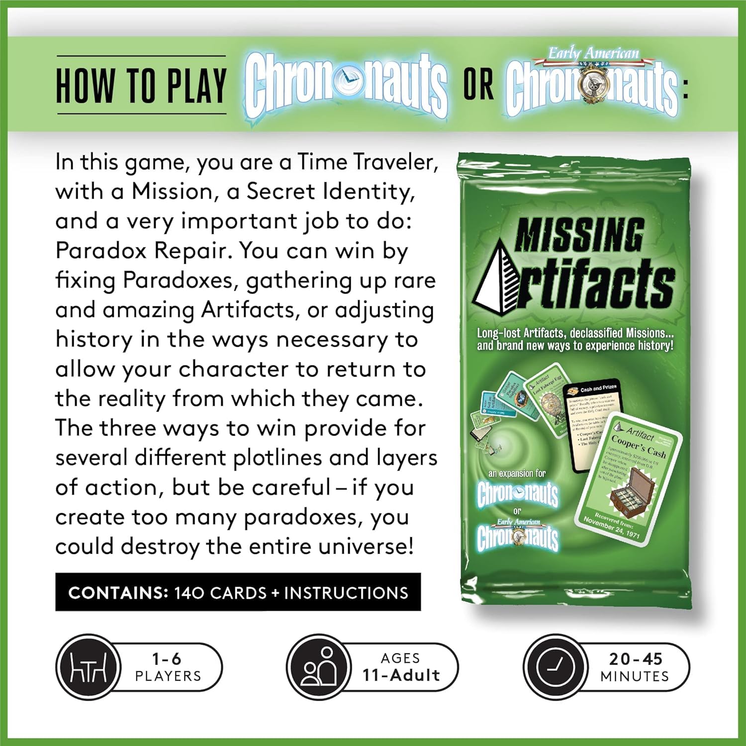 Looney Labs Chrononauts Missing Artifacts Expansion Pack - Discover Long-Lost Artifacts