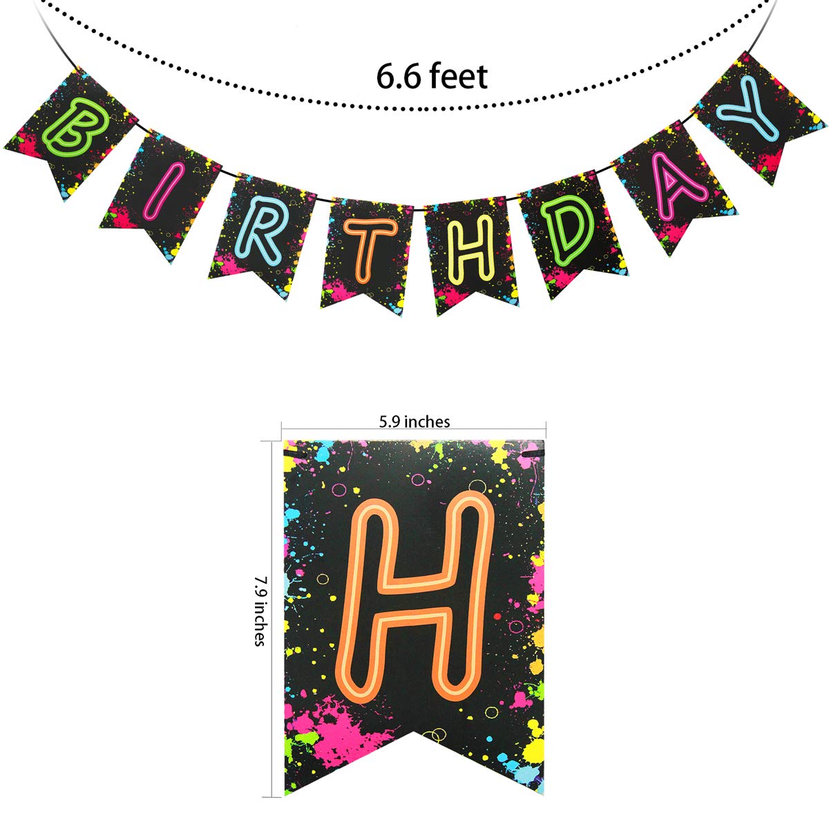 Glow Party Happy Birthday Banner Decoration?Already Assembled?, 80s Birthday Banner Let's Glow Party Decorations, Glow in the Dark Party Supplies