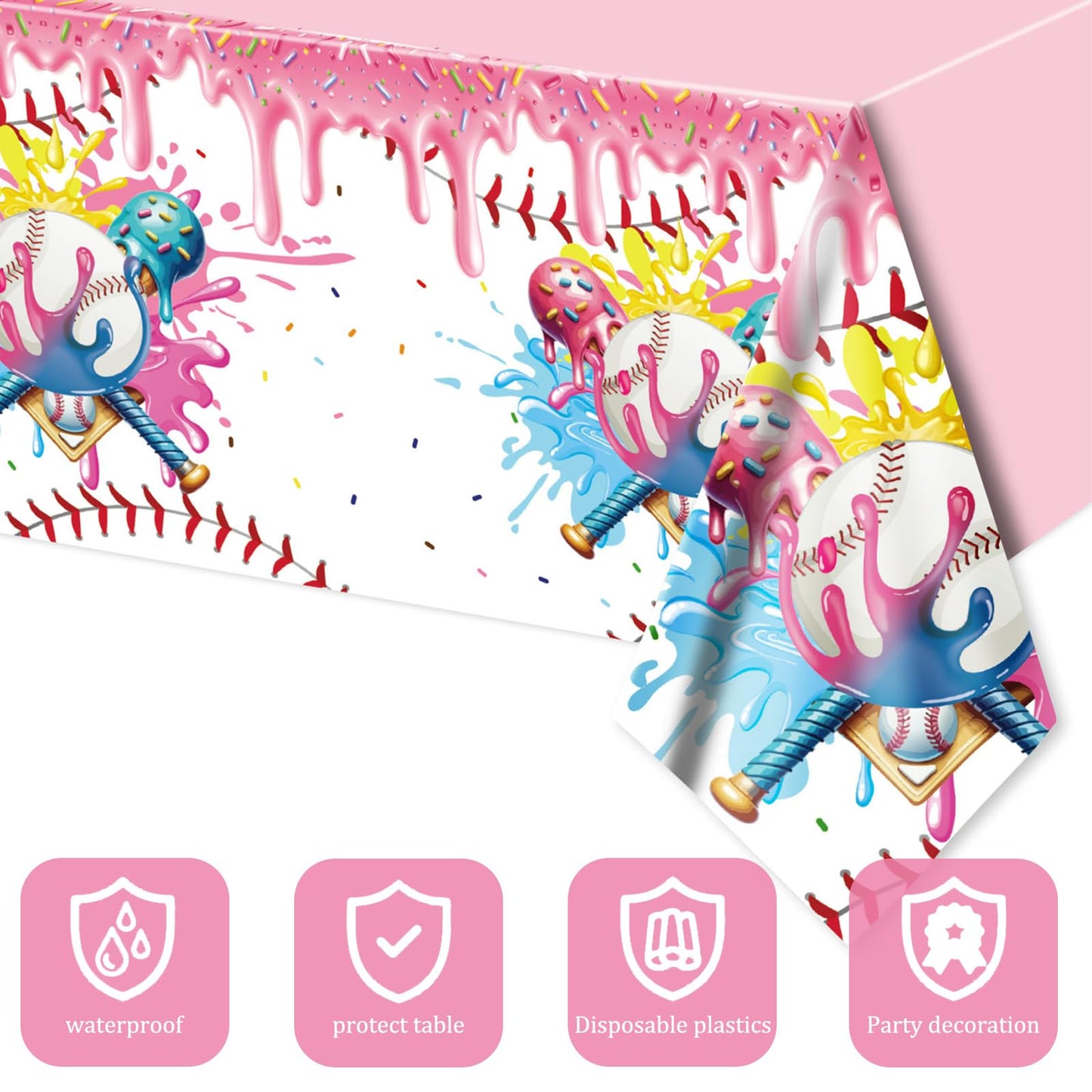 SYUCVQI Ice Cream Drip Baseball Party Decorations Disposable Tablecloth Plastic Baseball Drip Table Cover for Birthday Party Decorations 54 X