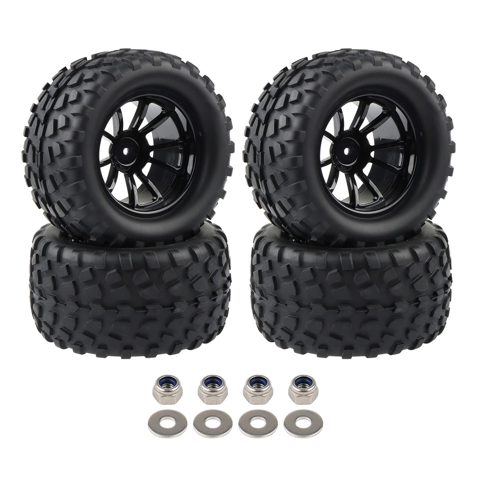 4X RC 1/10 Scale Monster Truck Tires Gravel Tread w/ 5 Spokes Wheel Rim