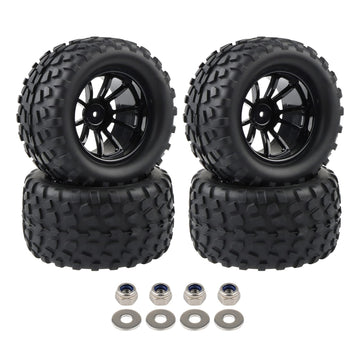 4X RC 1/10 Scale Monster Truck Tires Gravel Tread w/ 5 Spokes Wheel Rim