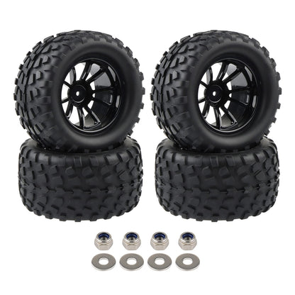4X RC 1/10 Scale Monster Truck Tires Gravel Tread w/ 5 Spokes Wheel Rim