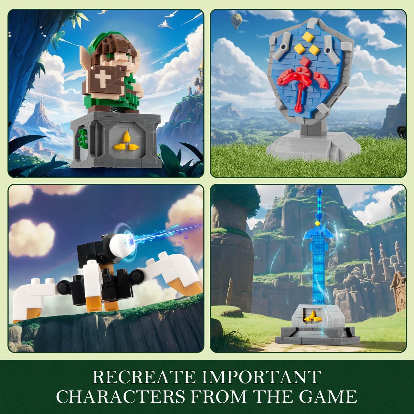 Finger Rock Link Building Set, Game Action Figure Building Kit, 4 in 1 BOTW Holding Master Sword and Hylian Shield Guardian Toys Gifts for Adults