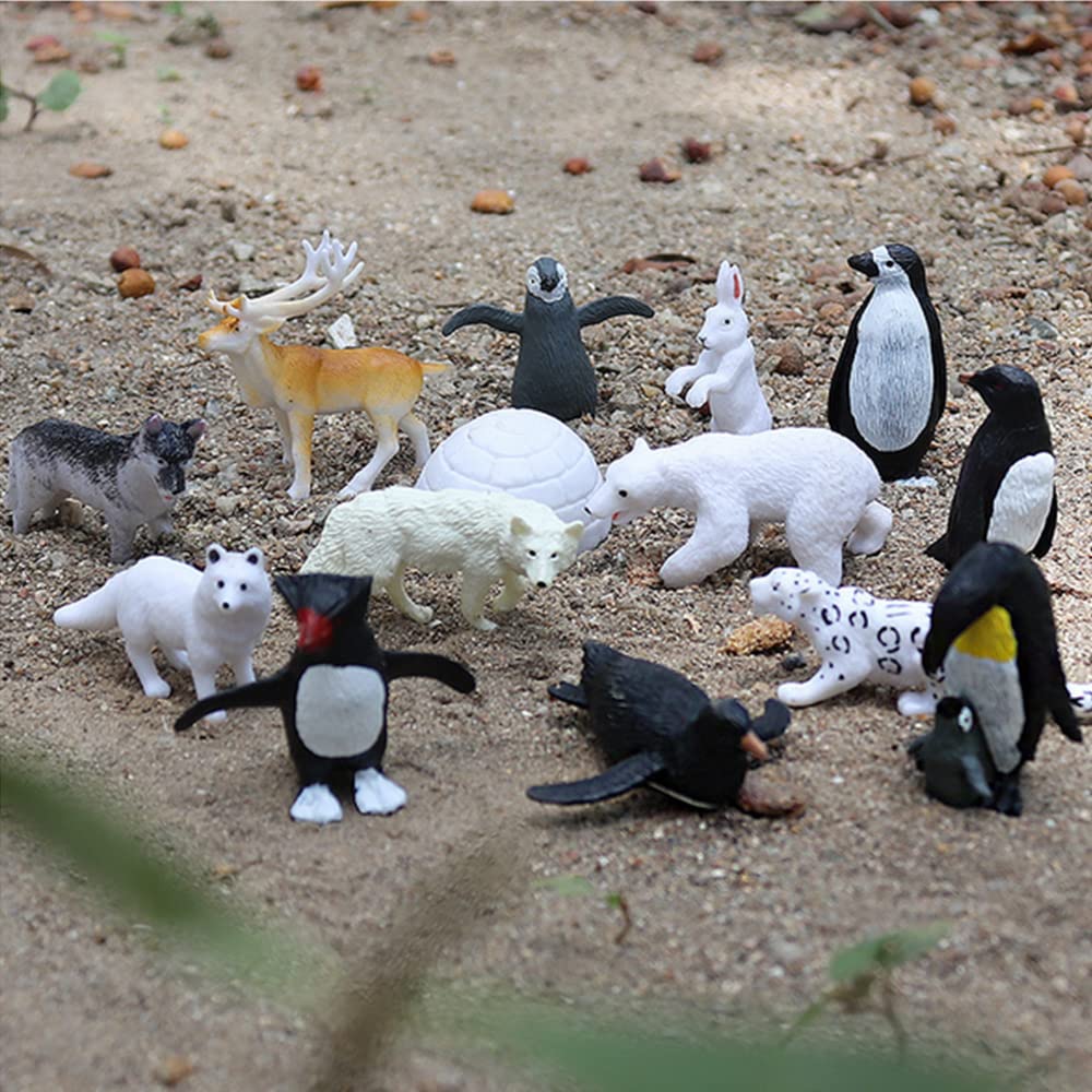 OUKEYI 14PCS Realistic Polar Animals Figurines - Mini Arctic Animals Toys Set - 1-2 Inch Plastic Tundra Deer & Bear Fox Kids Diorama Birthday Gift