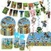 118Pcs Pixel Themed Party Decorations, Birthday Party Supplies Decorations Set-Plates Napkins Tablecloth Banners Fork etc for 20 Guests Kids Birthday