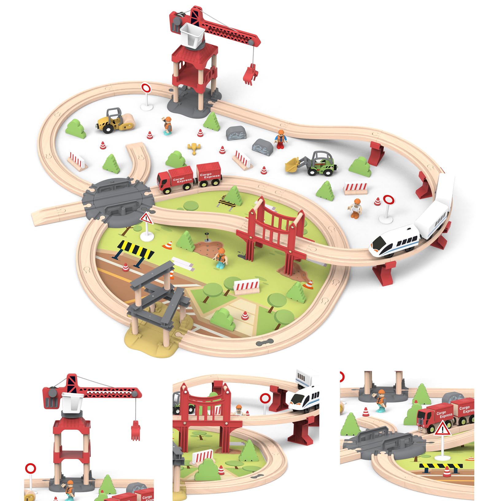 JugueteLand 104 Pcs Wooden Train Set for Toddlers, Magnetic Trains with Track for Kids Ages 3-6, Compatiable with Major Brands, Construction Railway