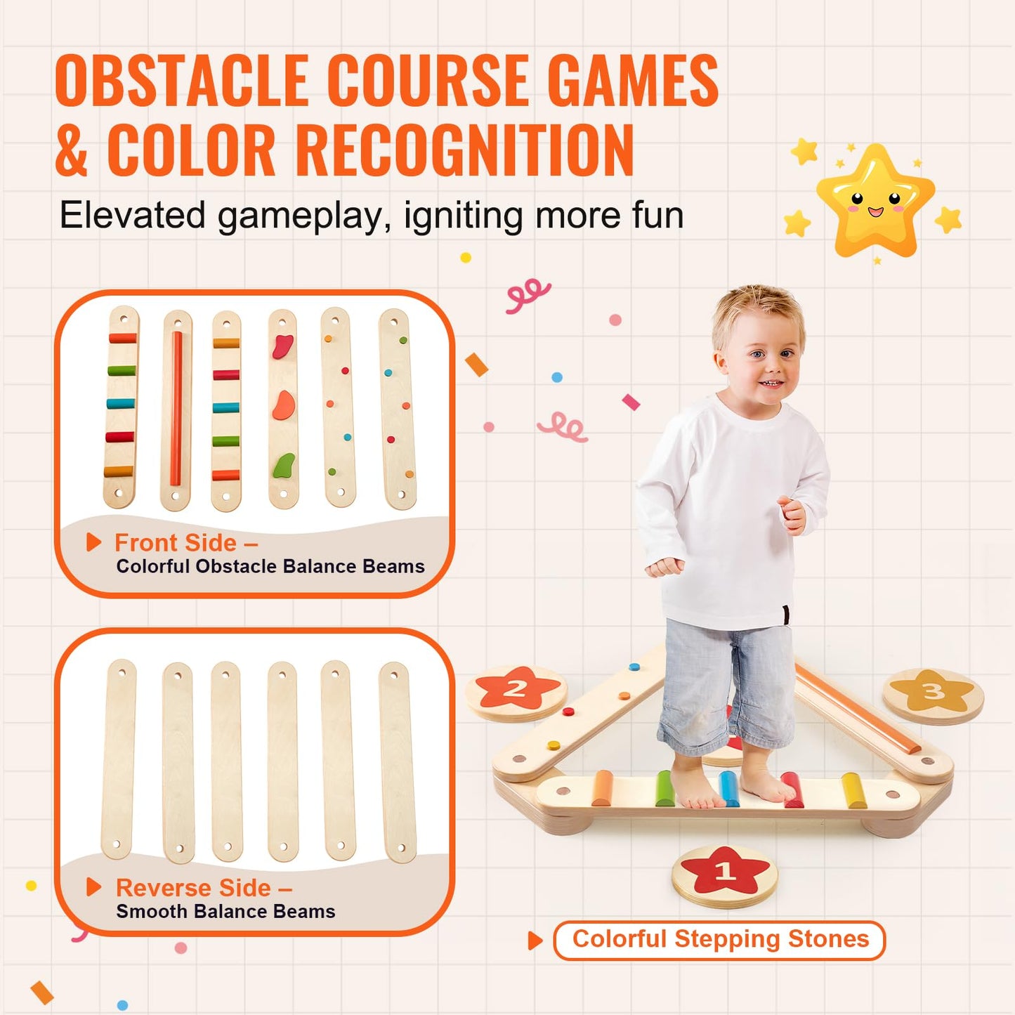 VEVOR Balance Beam Stepping Stones, 6 PCS Wooden Toddler Balance Boards, Montessori Toy for Kids 3-6, Build Coordination and Gross Motor Skills