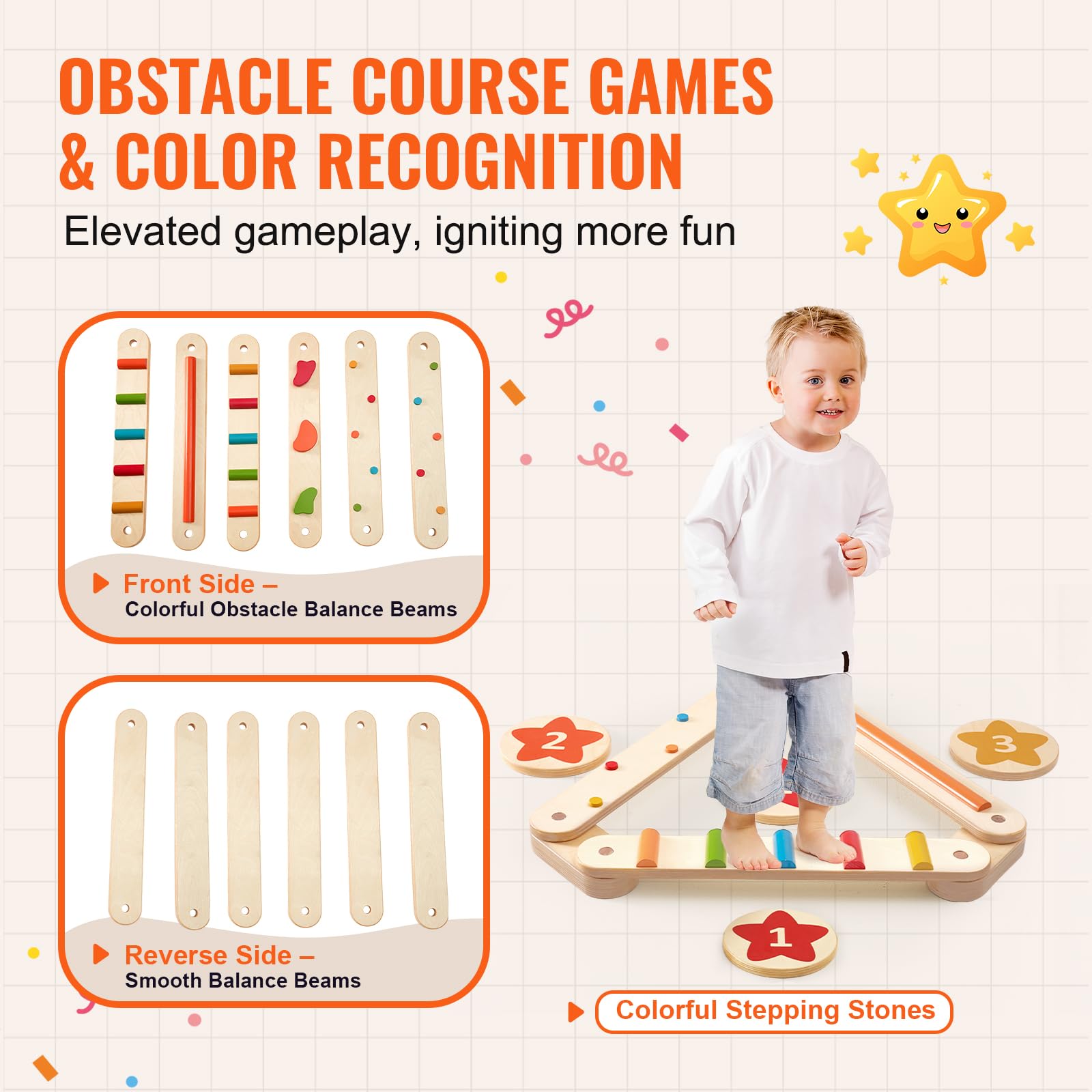 VEVOR Balance Beam Stepping Stones, 6 PCS Wooden Toddler Balance Boards, Montessori Toy for Kids 3-6, Build Coordination and Gross Motor Skills
