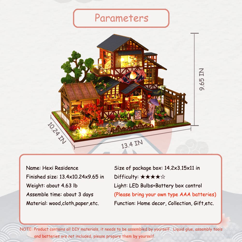 Yuzhen DIY Miniature Dollhouse with Furniture and LED Lights, Japanese Style Wooden Mini-Restaurant Includes Dustcover and Music Movement, Exquisite