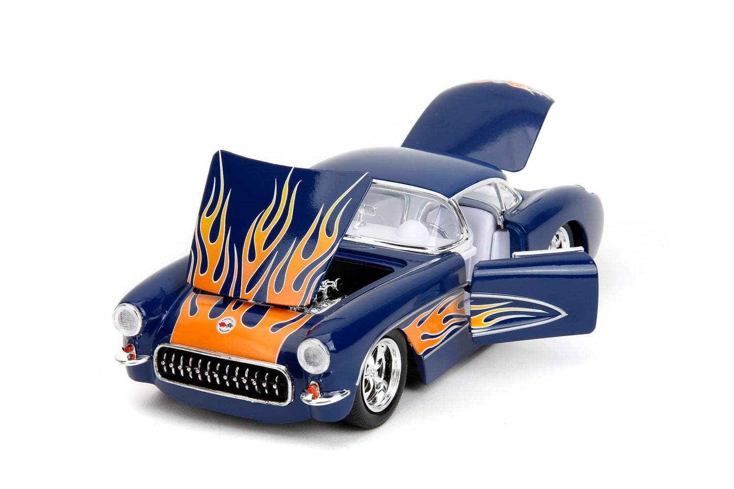 Jada Big Time Muscle 1:24 1957 Chevrolet Corvette Die-Cast Car, Toys for Kids and Adults(Dark Blue/Flames)