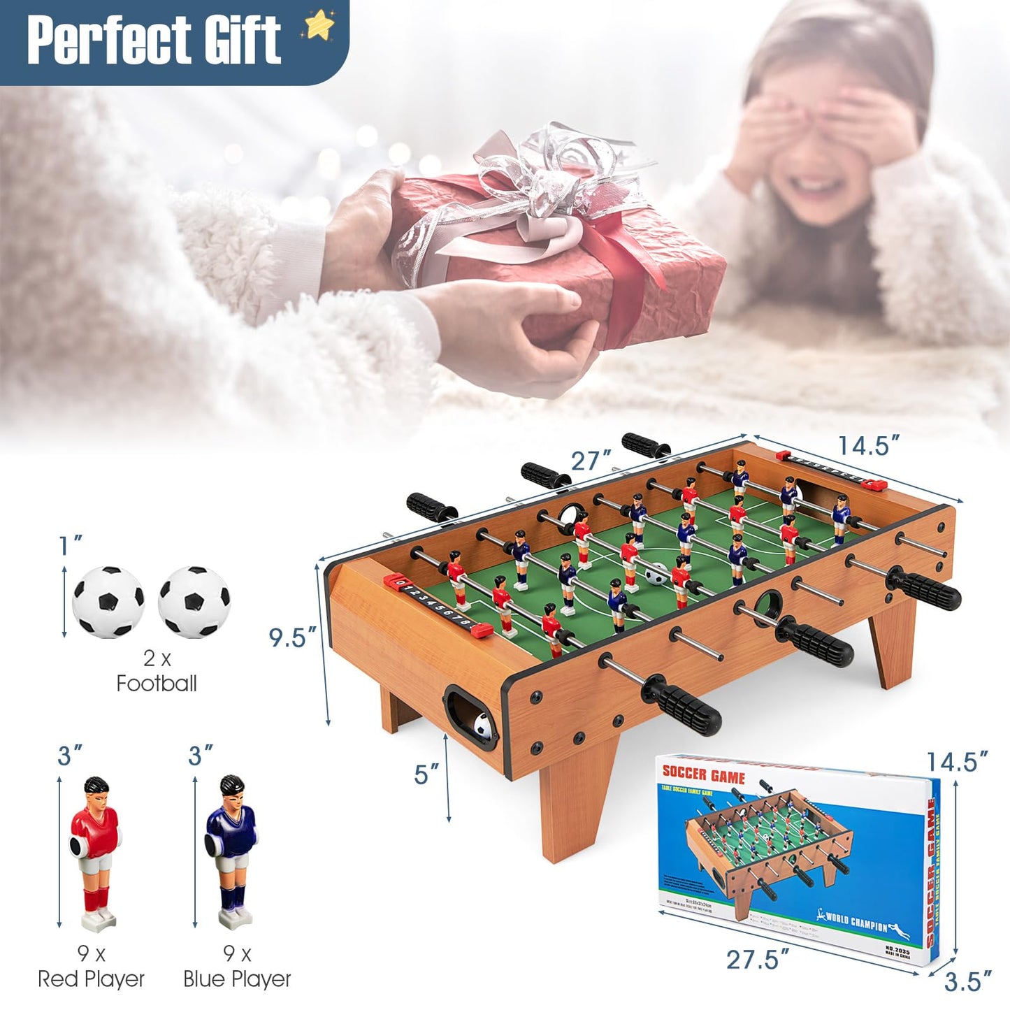 Goplus 27" Foosball Table, Portable Tabletop Soccer Game w/ 2 Footballs & 18 Soccer Keepers for Family Night, Game Room, Arcades, Bars, Parties