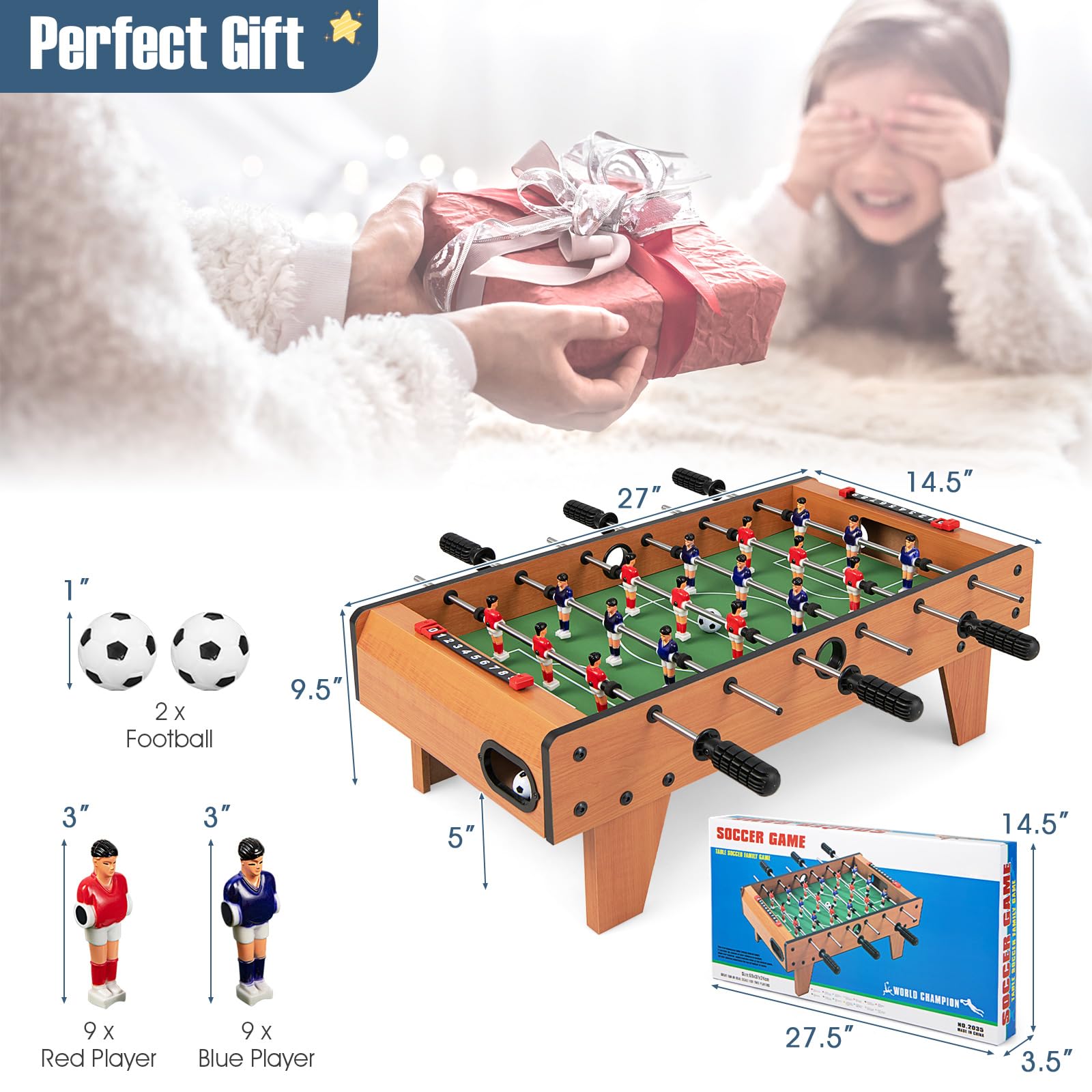 Goplus 27" Foosball Table, Portable Tabletop Soccer Game w/ 2 Footballs & 18 Soccer Keepers for Family Night, Game Room, Arcades, Bars, Parties