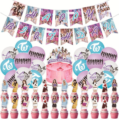 Twice Merch Party Decorations Include Happy Birthday Banners, Cake Toppers, Cupcake Toppers, Balloons