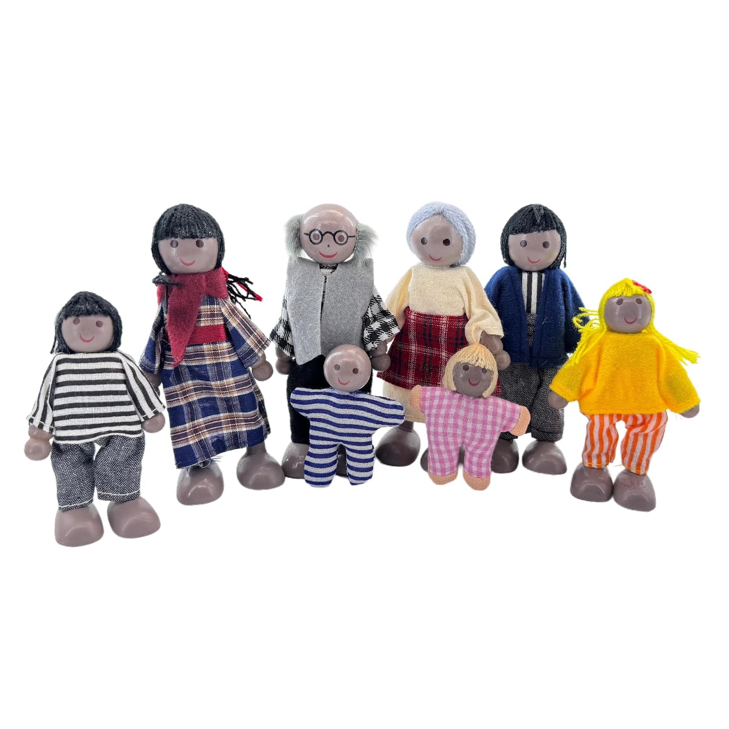 ERANCE 7 Pcs African American Wooden Dollhouse Family Set Dollhouse Dolls Family Role Play Pretend Play Figures