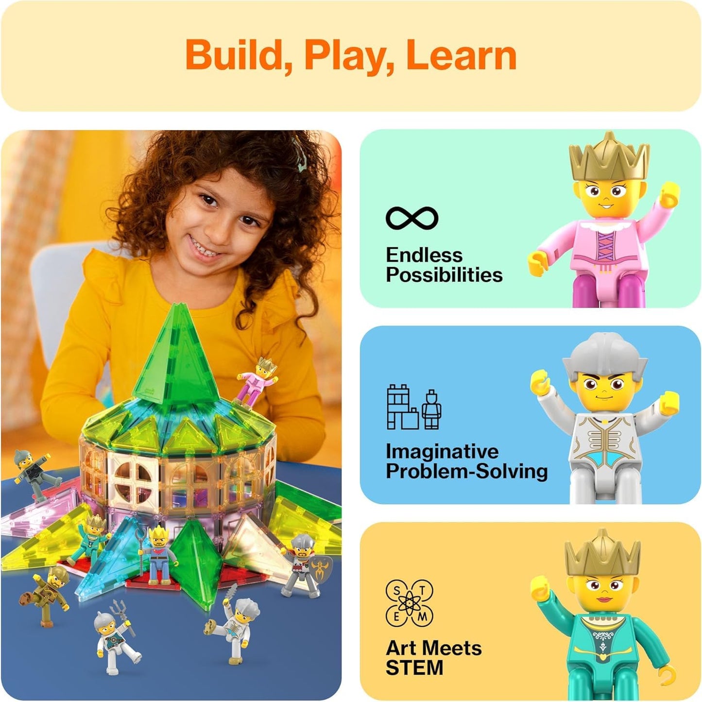 Picasso Toys Magnetic Action Figures Medieval King and Knights Character for Building Blocks Tiles Construction Toddler Toy Set Magnets Expansion Pack