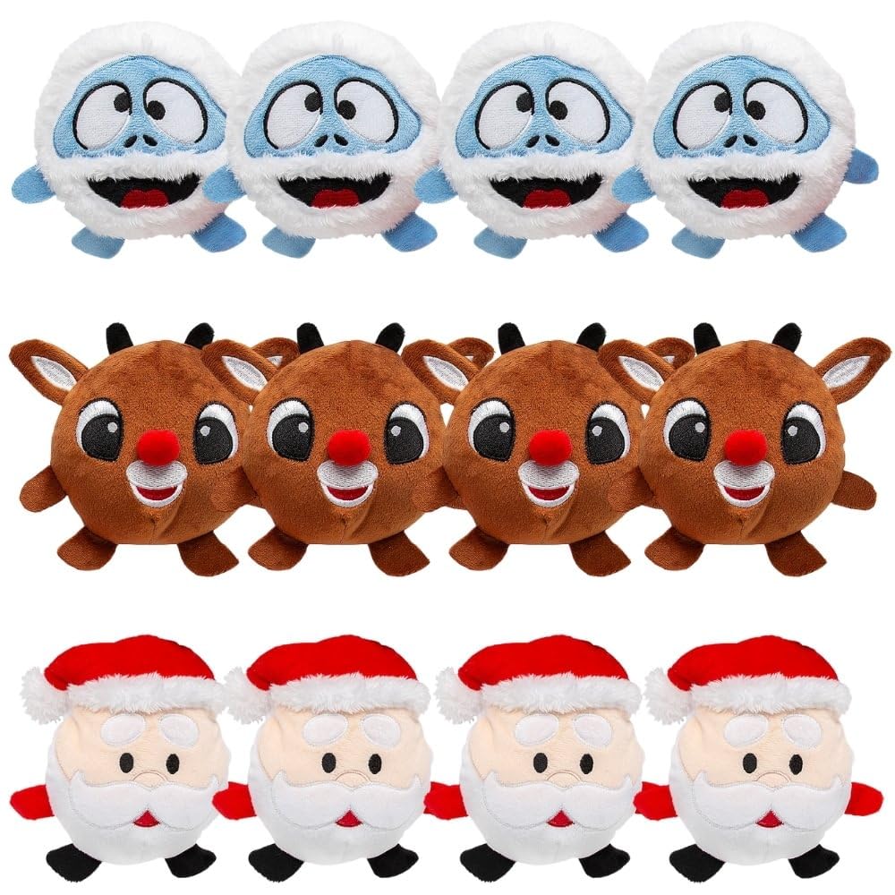 Fun Express Rudolph The Red-Nosed Reindeer Assorted Design Round Plush Stuffed Characters, 5" (12 Pcs.) - Perfect for Christmas Party Favors, Stocking