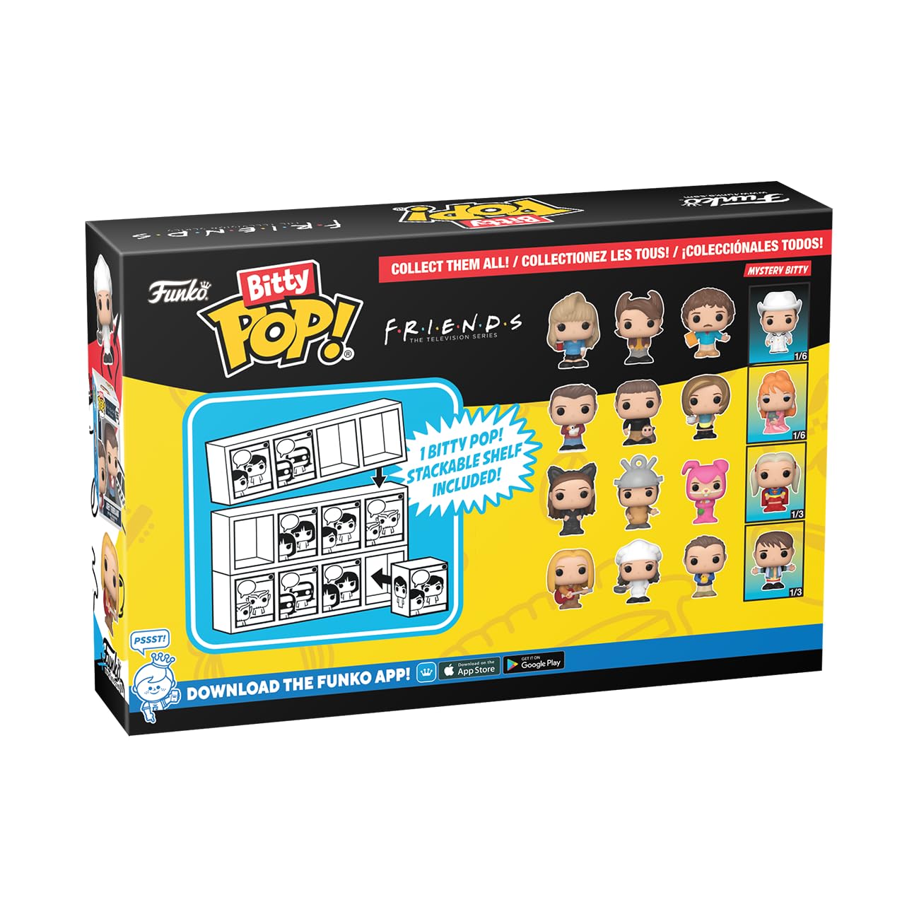 Funko Bitty POP! Friends - Monica As Catwoman, 4-Pack and A Surprise Mystery Mini Figure - 0.9 Inch (2.2 Cm) Collectable - Stackable Display Shelf