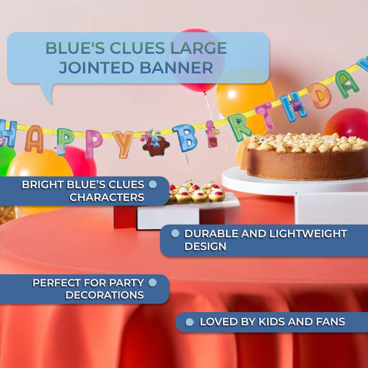 Unique Vibrant Blue's Clues Large Jointed "Happy Birthday" Banner - Perfect for Kids' Birthdays, Themed Events & Milestones
