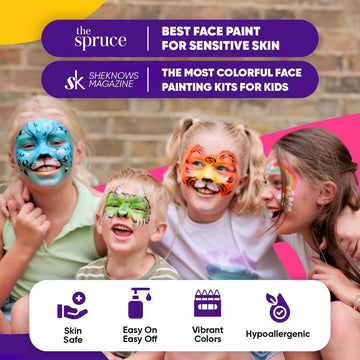 28 Color Face Painting Kit for Kids - Blue Squid Face Paint Kit Palette with 160pc accessories Stencils, Water Activated Non Toxic Washable