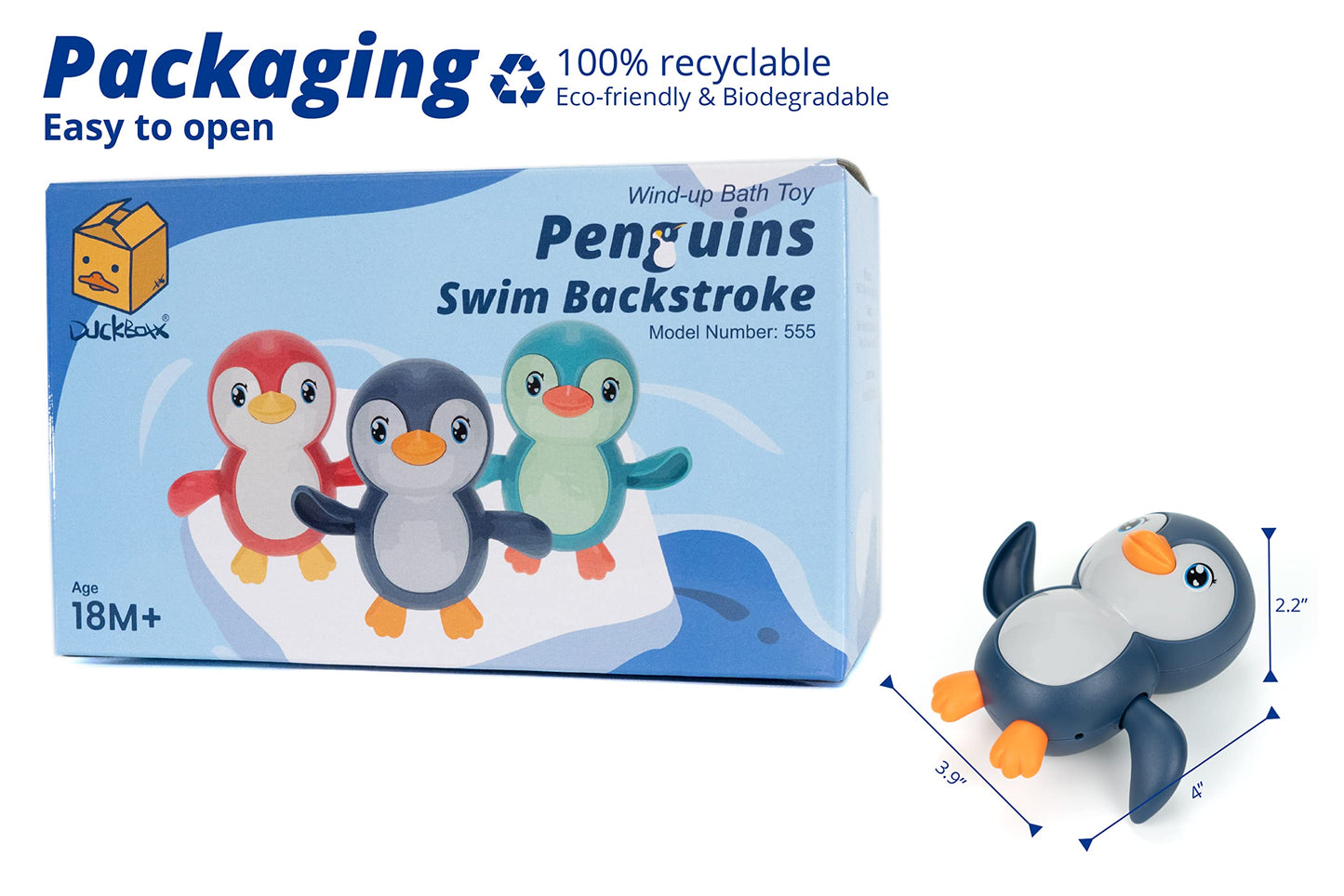 DUCKBOXX XX Bath Toys Wind up Backstroke Swimming Penguins for Kids 18M+ (3pcs)