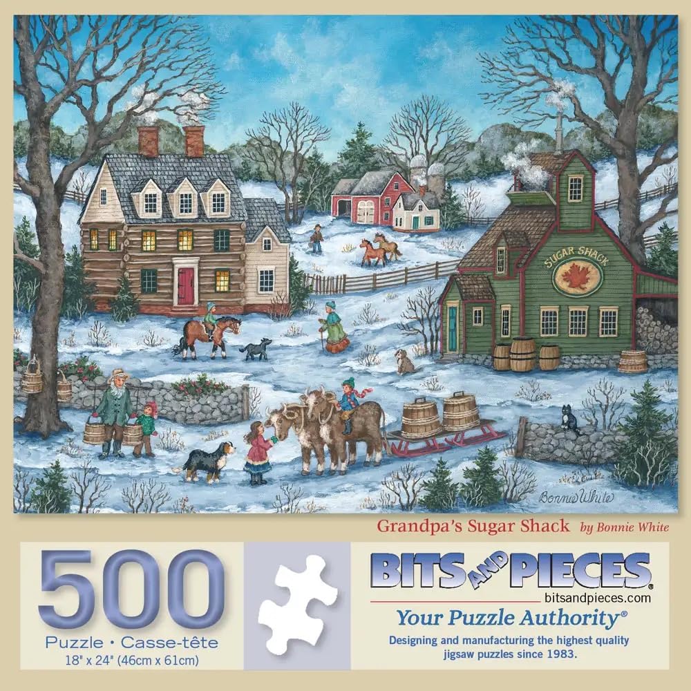Bits and Pieces - Value Set of 3 Jigsaw Puzzles for Adults 500 Pieces - Rustic Farm Seasons Collection Featuring Summer, Winter, and Fall Countryside
