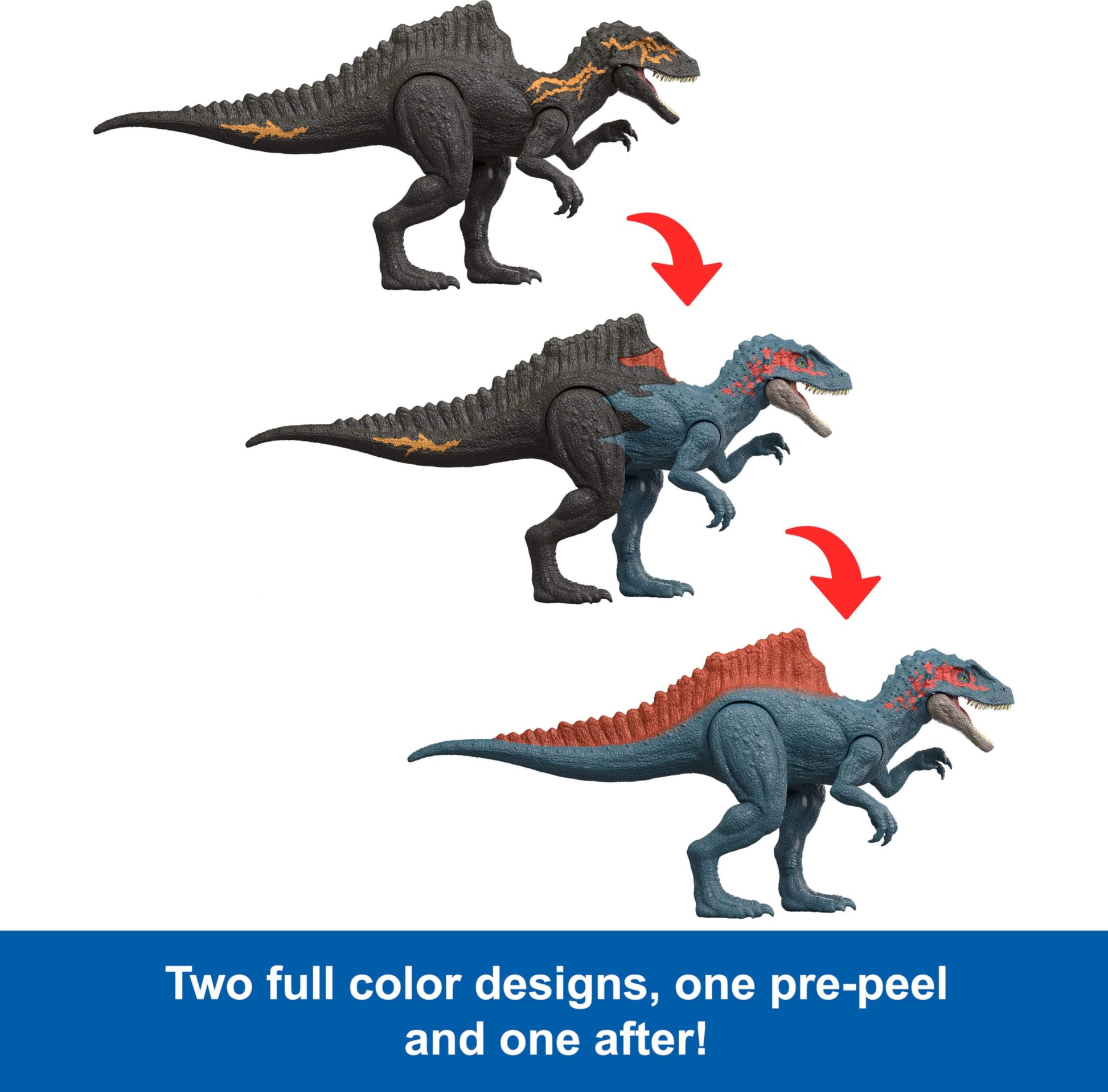 Mattel Jurassic World Dino Reveal Deluxe Concavenator Action Figure Toy, Tear Away Pack & Peel Off Color Change Dinosaur Play
