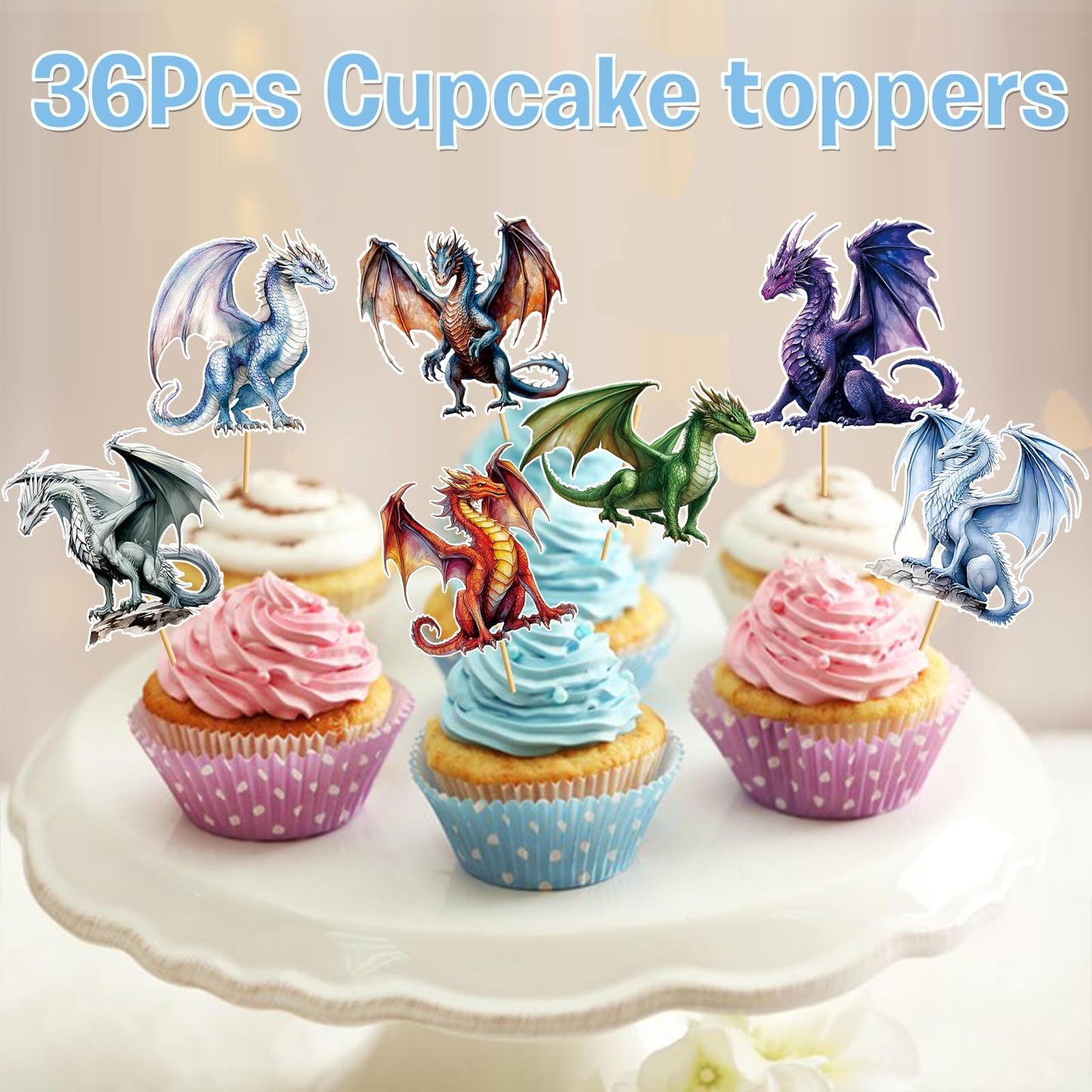Dargon Cupcake Toppers Dargon Cake Decorations Dragon Birthday Party Decorations with Unique Various Dargon Themed Cupcake Toppers for Dragon Party