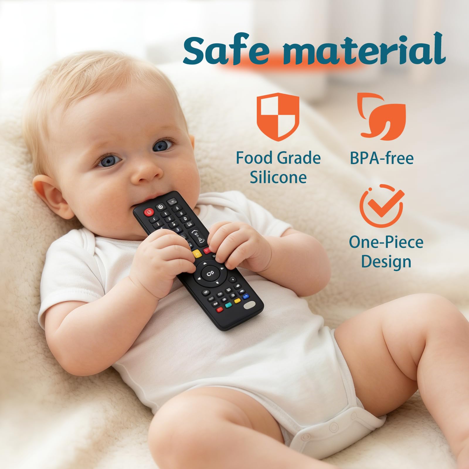 Baby Remote Toys for 0-6, 6-12 Months, Food Grade Silicone Teething Toys,Chew Toys for Babies 3-24 Months, Upgraded TV Remote Control Shape Teether
