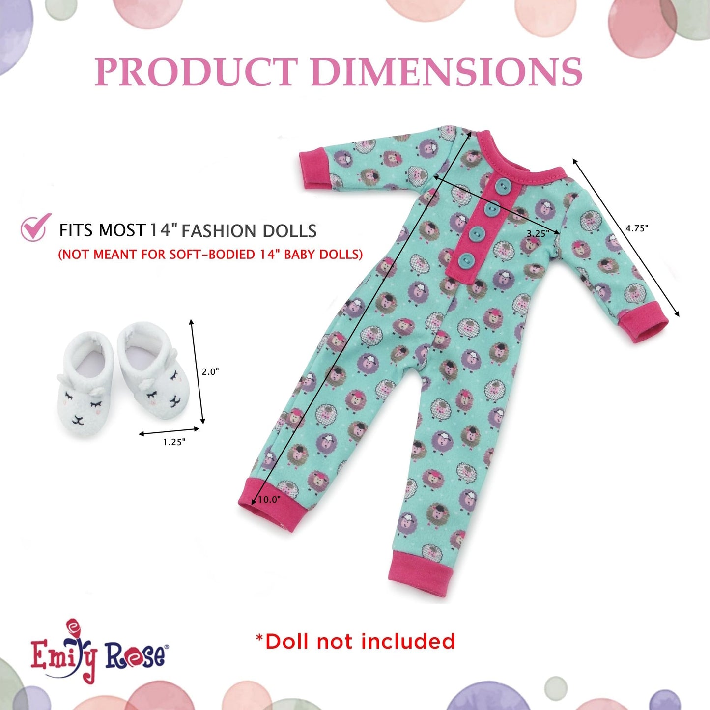 Emily Rose 14.5-inch Doll Clothes - Lamb Print Pajamas PJs Gift Set, Including Slippers! | Gift Boxed! | Doll Not Included | Compatible with 14"