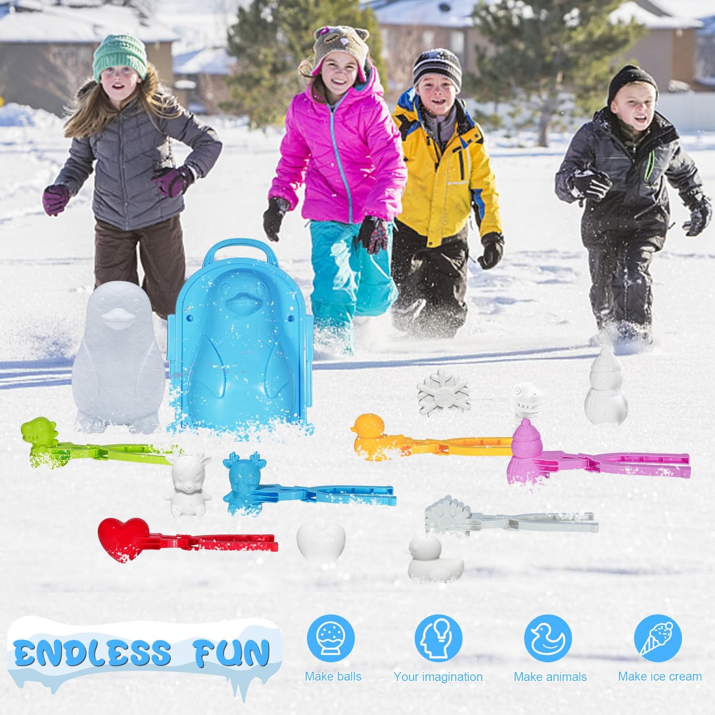 Holady 7 Pcs Snow Toys Set,Snowball Maker Tool and Sand Molds Beach Toys for Kids, Outdoor Winter and Summer Fun Set Toys