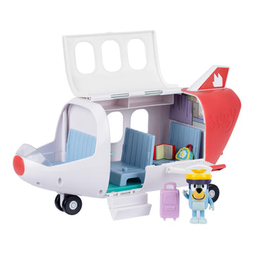 Bluey Adventure Plane, Features a Pilot Figure, Opening Roof, Fold Down Stairs and Wings and Seating for the Family, Includes 5 Accessories, Luggage