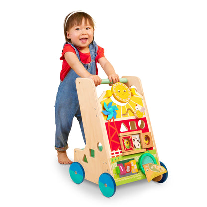 Battat Wooden Activity Walker, 9 Activities, Sunshine Farm Theme, Wood Toys