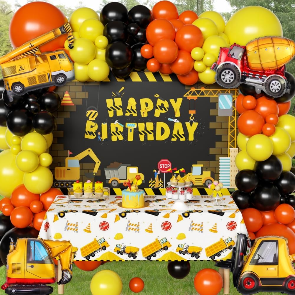 Construction Party Supplies Dump Truck Party Decorations Kits Set arch kit Garland, Construction Backdrop,Construction tablecloth for Kids Party