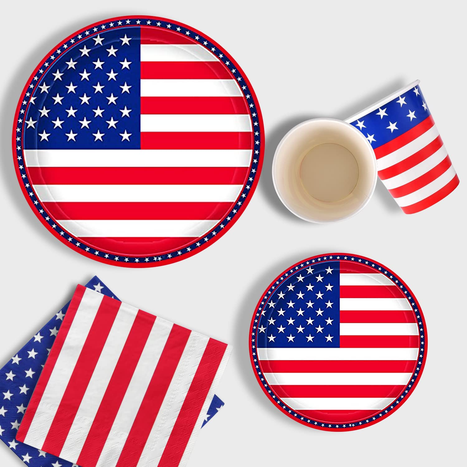 Gatherfun American Flag Patriotic Party Supplies Disposable Napkins Paper Plates and Paper Cups for Veterans Day Election Day 4th of July Independence