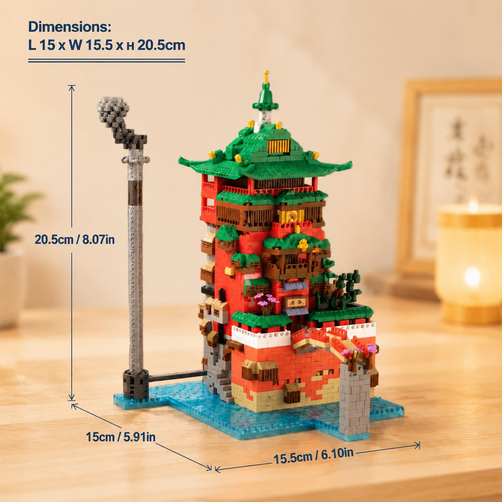 APENGBAOL Japanese Bathhouse Micro Building Blocks, 2657PCS Steampunk Architecture Building Sets, 8.1'' Japanese Architecture Set for Adults
