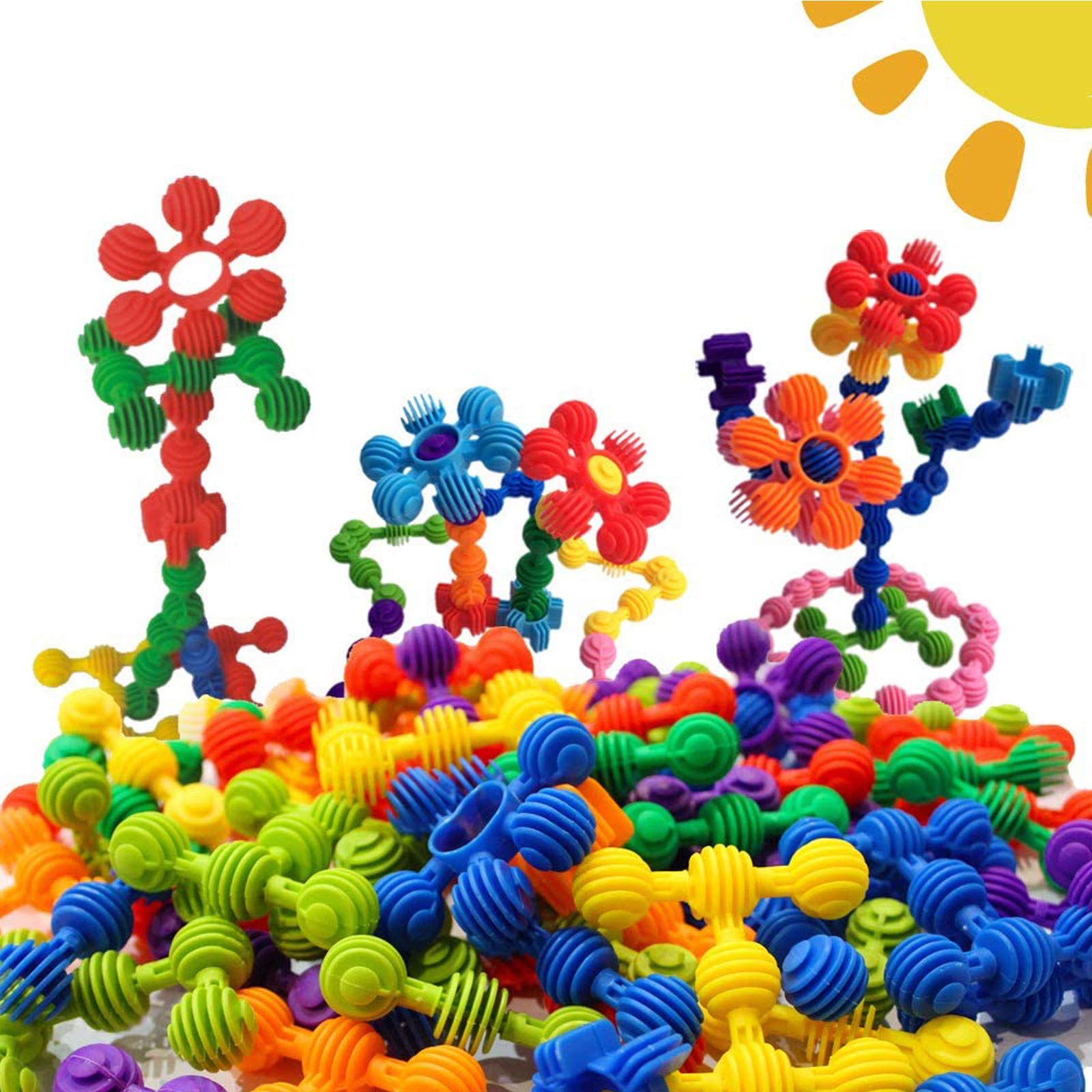 RAINBOW TOYFROG Star Flex STEM Building Toys - 70 Connector Blocks for Kids with Tote - Kindergarten STEM & Preschool Table Top Toys - Open Ended
